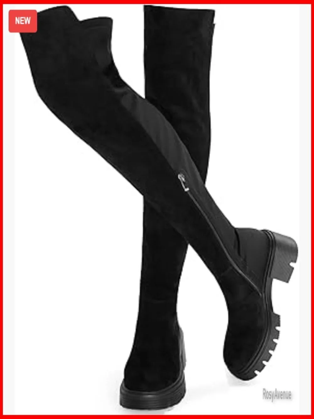 Platform Over The Knee Boots Stretch Suede Chunky Heel Zip